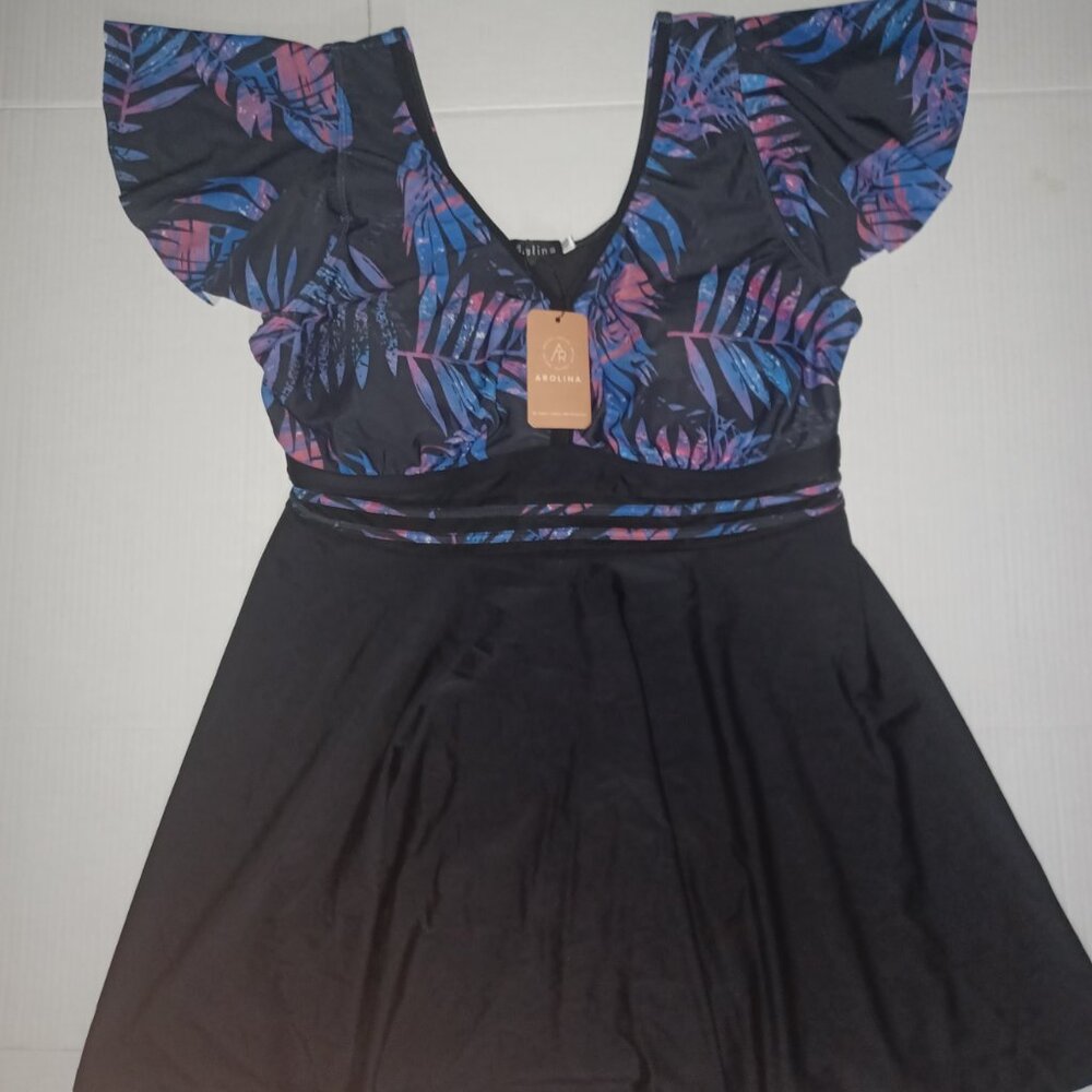 AROLINA TROPICAL LEAF PRINT SWIM DRESS - Picture 9 of 12